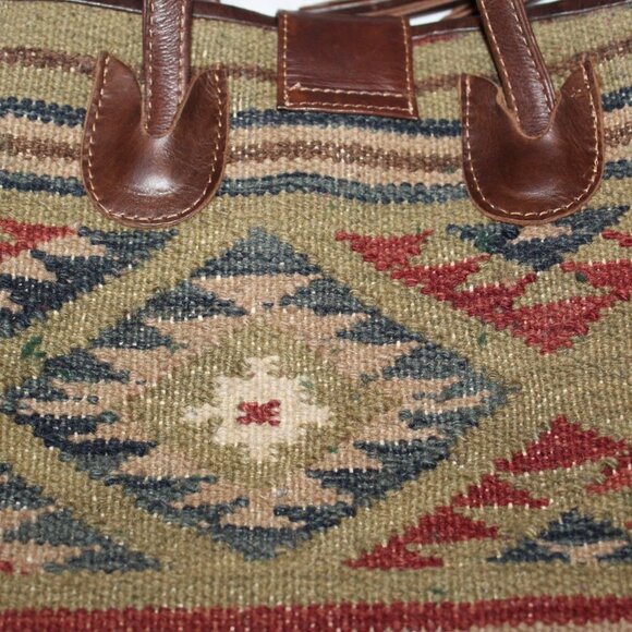Woven Tapestry wool & leather shoulder bag Aztec print Southwest Crossbody purse - Picture 5 of 11